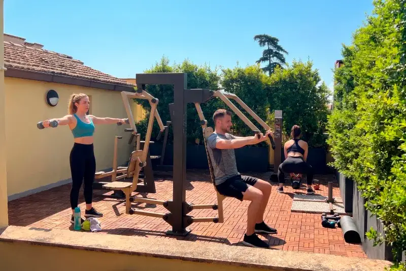 Outdoor gym with workout equipment, in an exclusive terrace in central Rome near Termini  - Hotel Milani, BZAR hotels in Rome